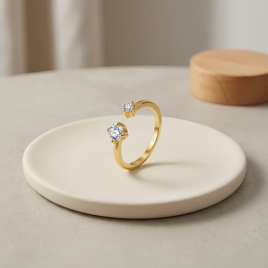 Heart-Shaped CZ Ring in gold-tone – zircon ring, close-up
