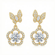 Butterfly and Floral Drop Earrings – sterling silver earrings, front view