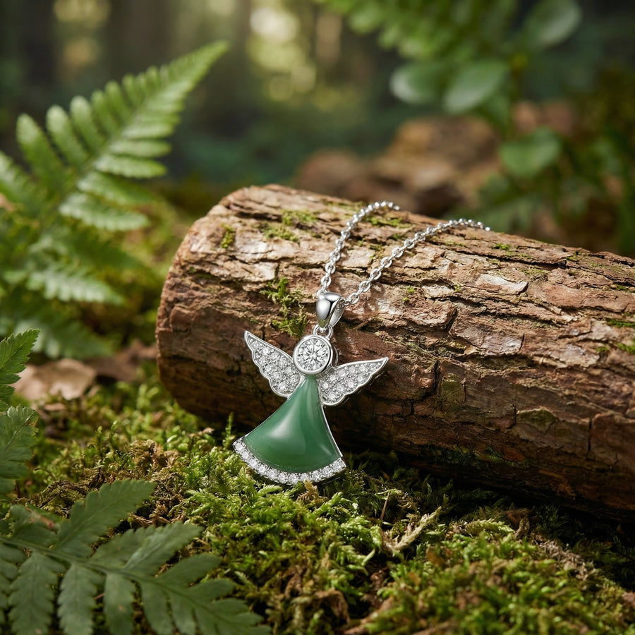 Angel Wings Green Agate Necklace – agate necklace, side detail