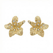 Textured Flower Stud Earrings – sterling silver earrings, front view
