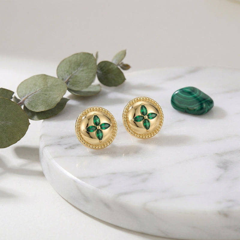 Vintage Floral Disc Stud Earrings – sterling silver earrings, side detail