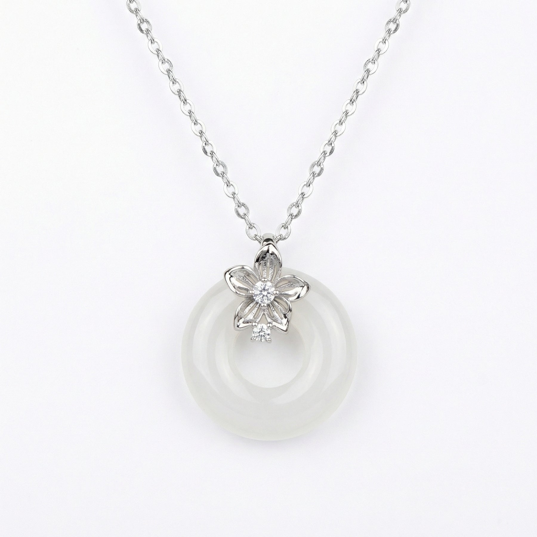 White Jade Donut Necklace – jade necklace, side detail