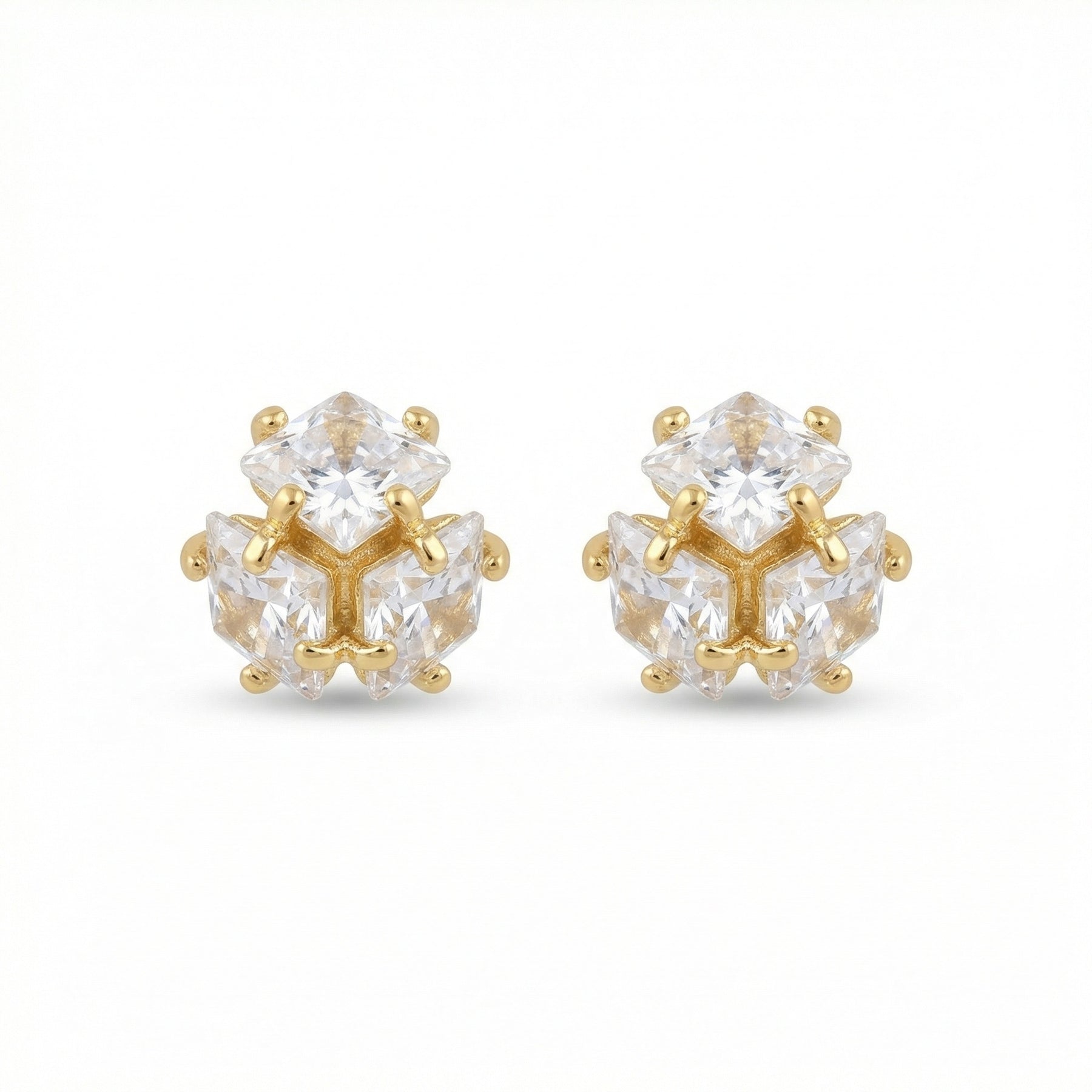 Triple Trillion-Cut Cluster Studs – sterling silver earrings, side detail
