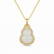 White Jade Gourd Crystal Halo Necklace – jade necklace