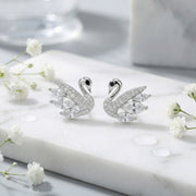 Silver Swan Marquise Stud Earrings – sterling silver earrings, front view