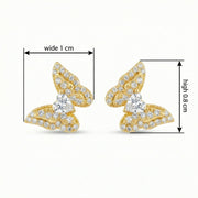 Butterfly Wing Studs with Heart Stones – sterling silver earrings, side detail