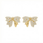 Ribbon Bow Pavé Stud Earrings – sterling silver earrings, side detail