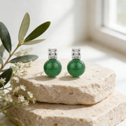 Green Sphere CZ Accent Earrings – zircon earrings, close-up