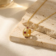 Ribbed Barrel Pendant, Red Cabochons – sterling silver necklace, side detail