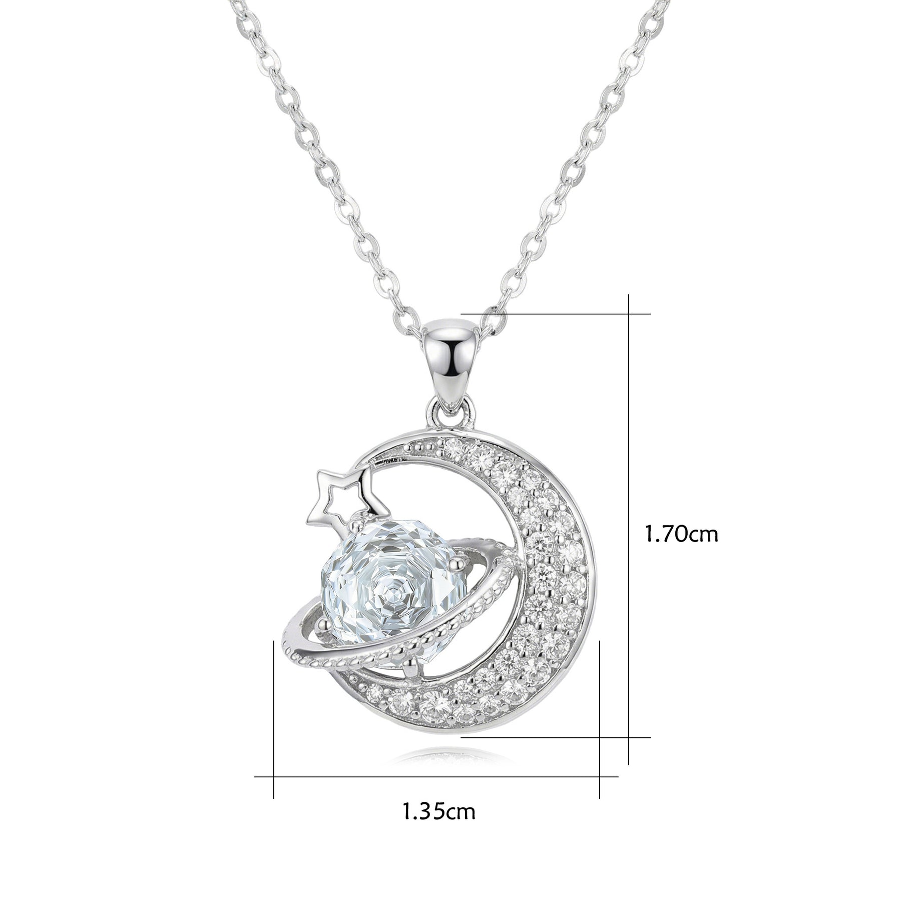 Crescent Moon and Planet Necklace – sterling silver necklace