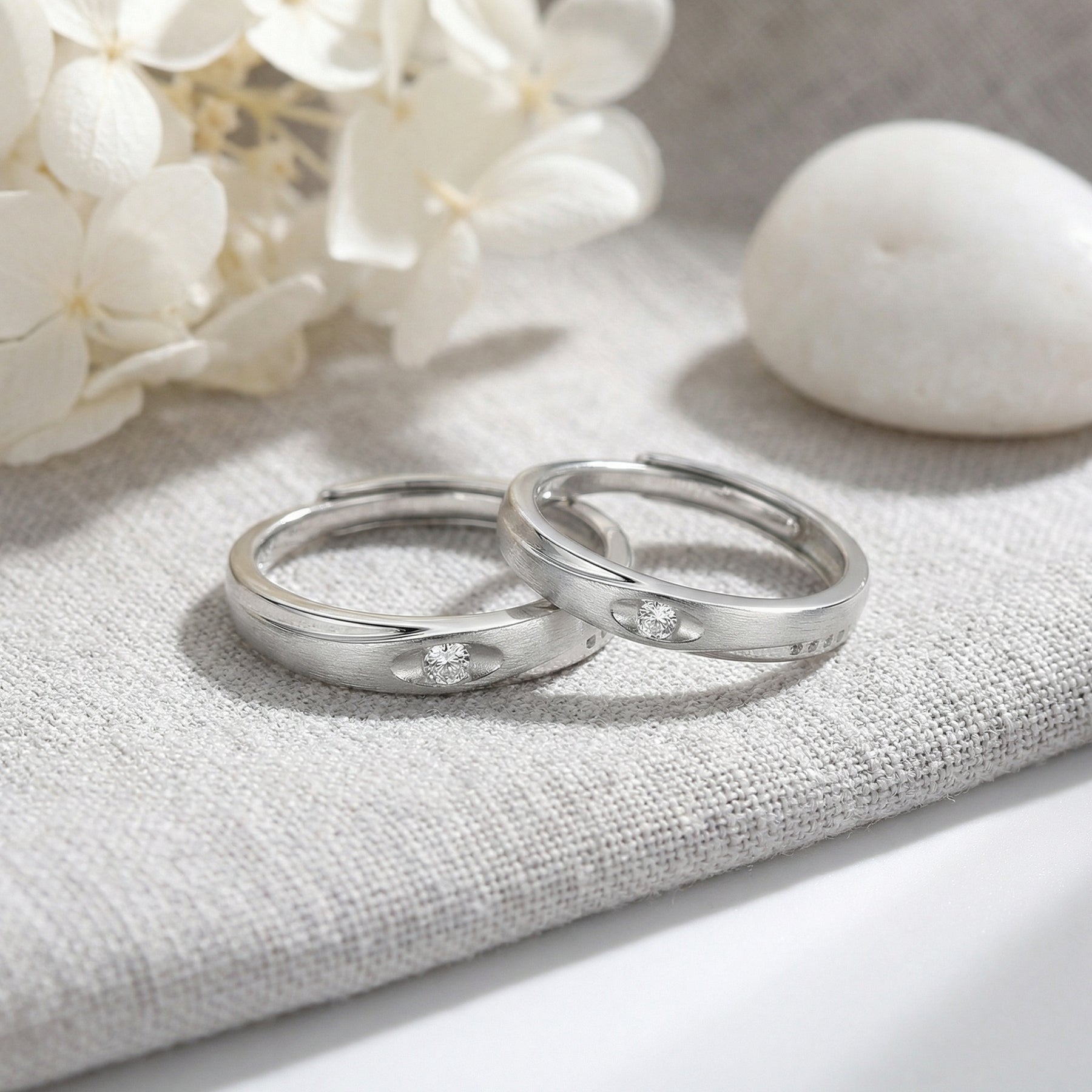 Matte Finish Couple Rings Set – sterling silver ring, front view