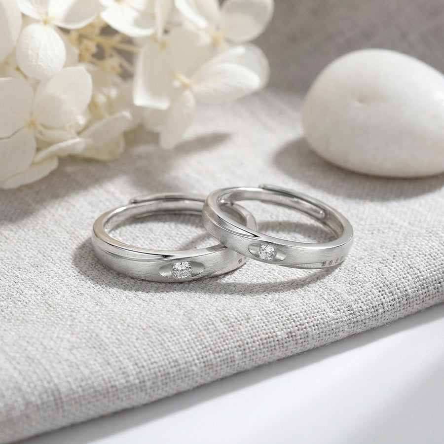 Matte Finish Couple Rings Set – sterling silver ring, front view