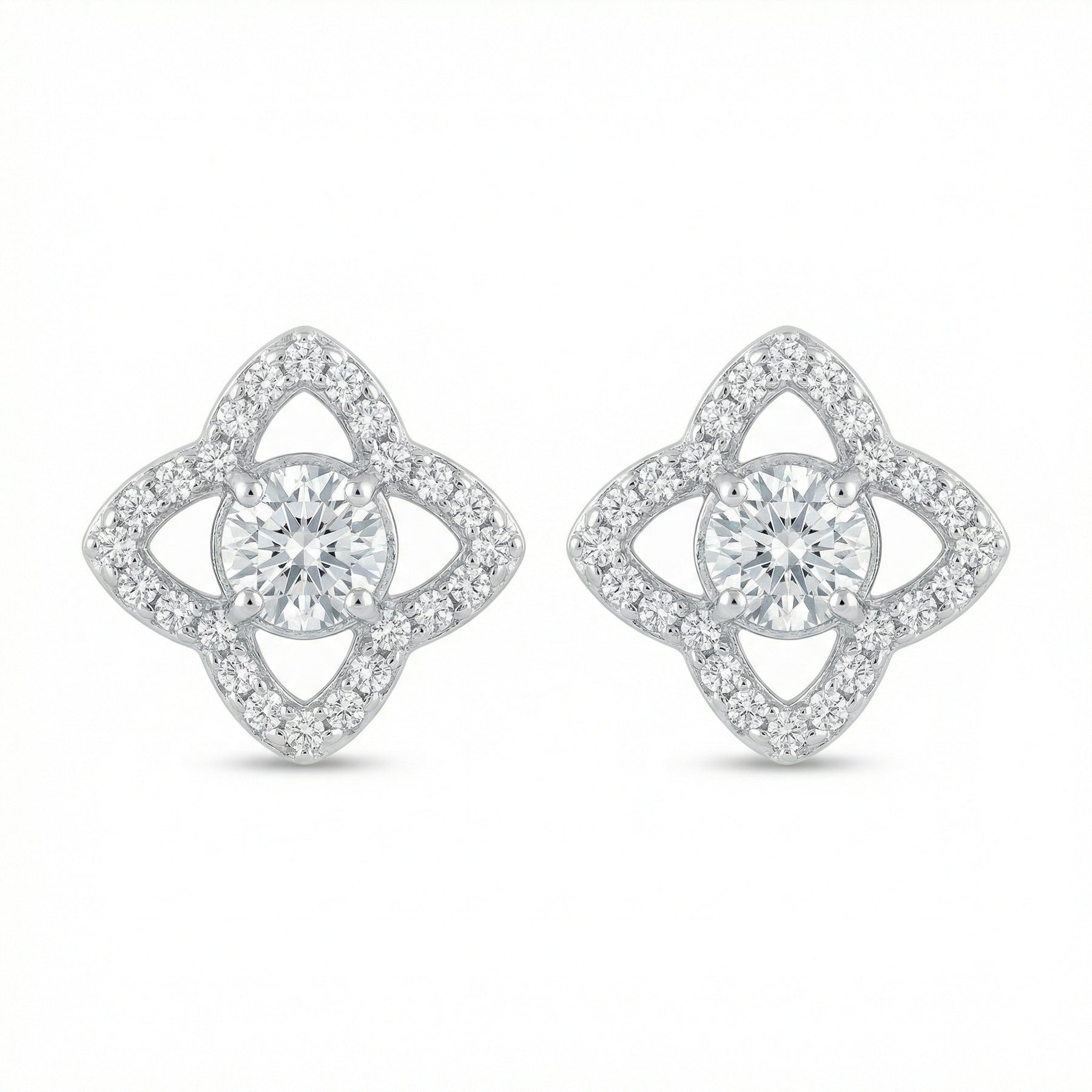 Quatrefoil Halo Stud Earrings – sterling silver earrings, front view