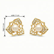 Floral Pearl Openwork Stud Earrings – pearl earrings, side detail