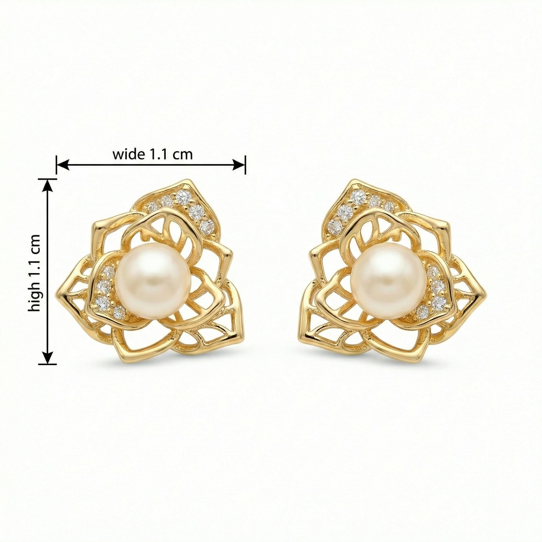 Floral Pearl Openwork Stud Earrings – pearl earrings, side detail