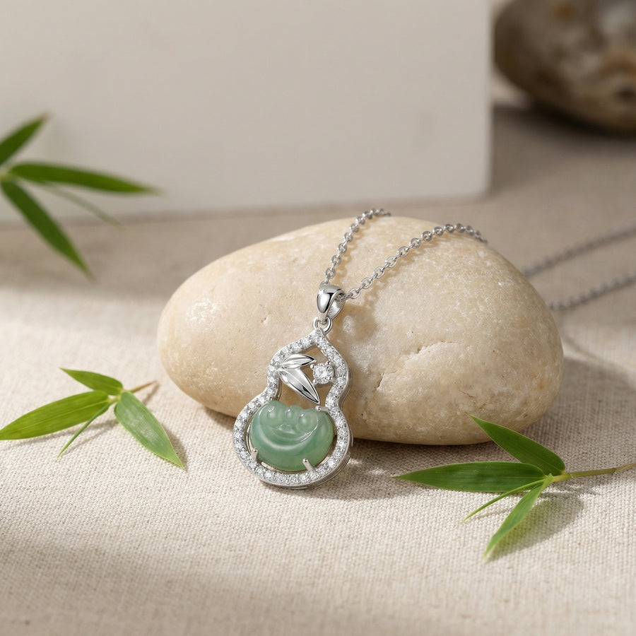 Jade Gourd Leaf Pendant Necklace – jade necklace, close-up