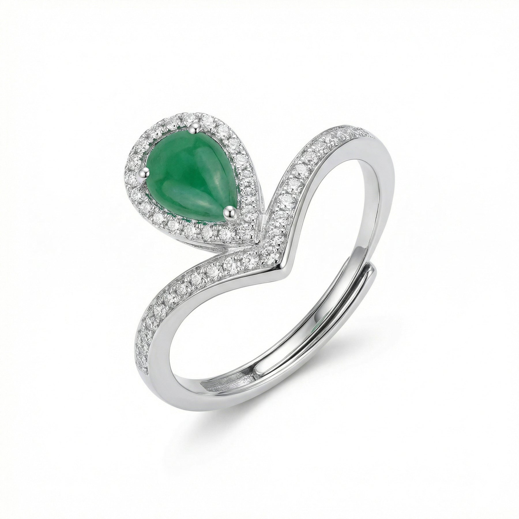 Pear-Shaped Green stone Halo Ring – green stone ring