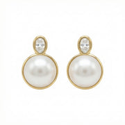 Pearl and Oval Bezel-Set Stud Earrings – pearl earrings, close-up