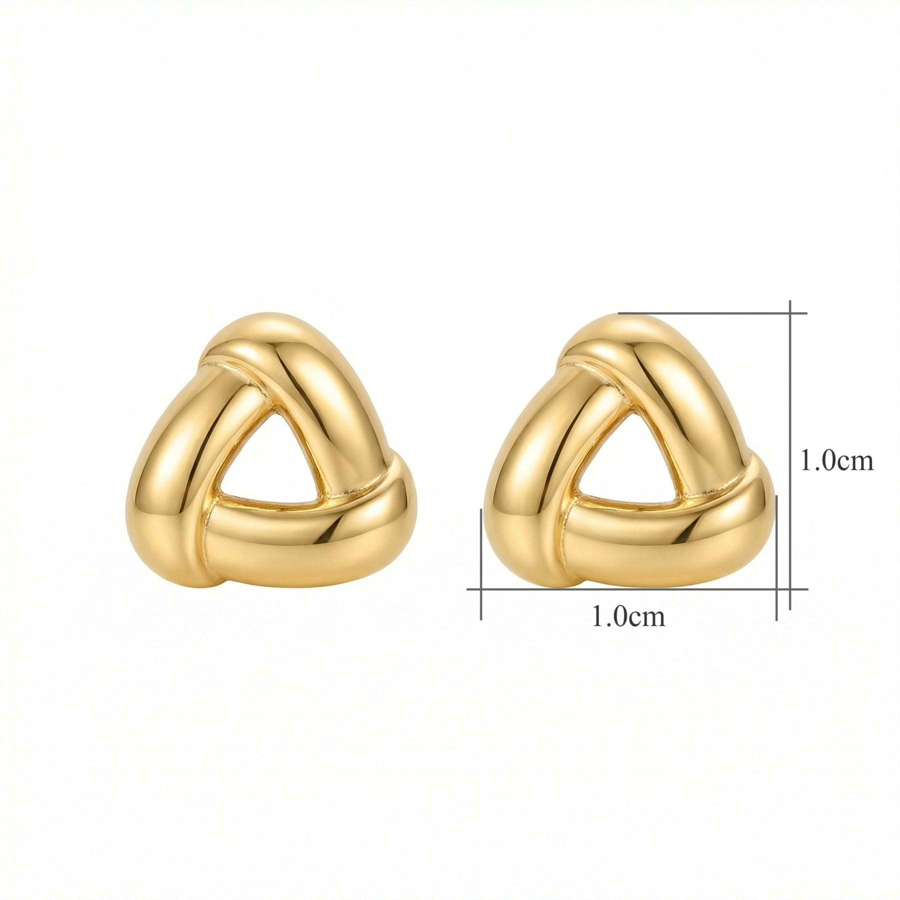 Interwoven Triangle Knot Stud Earrings – sterling silver earrings, front view