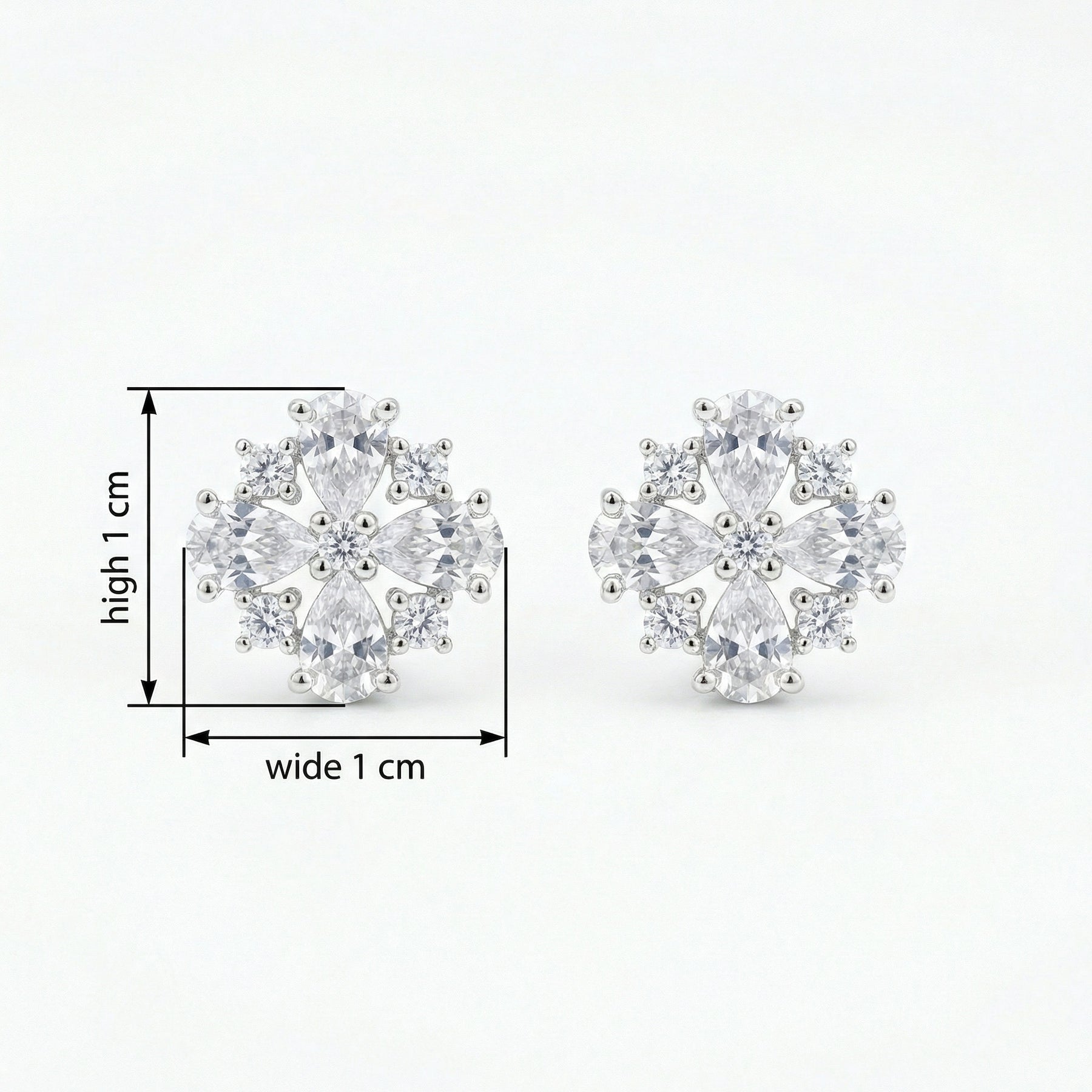 Pear and Round Floral Cluster Studs – sterling silver earrings