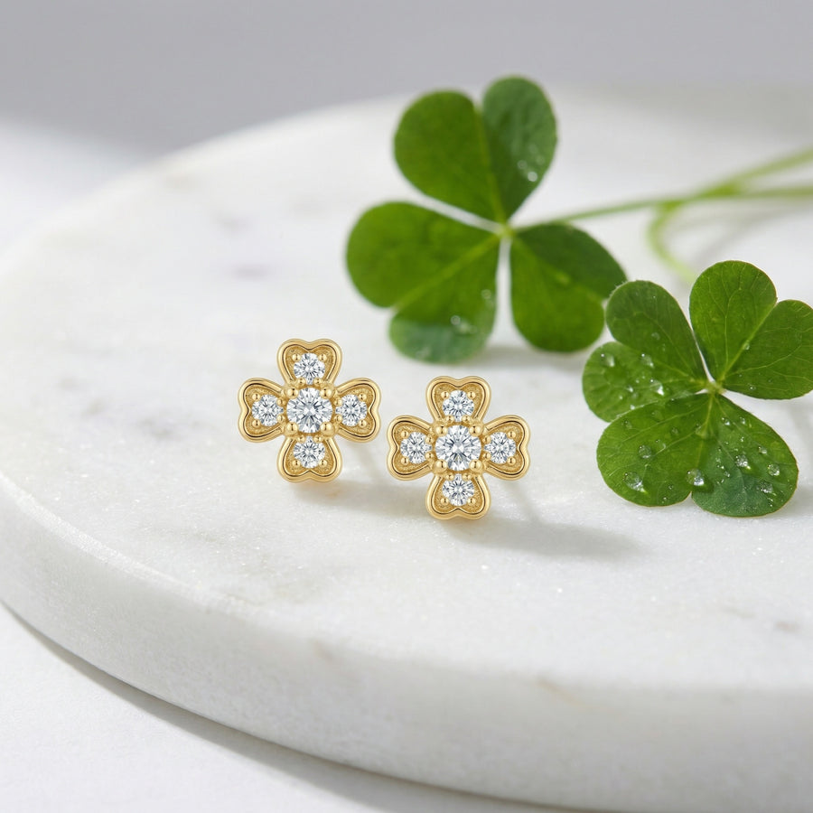 Clover-Shaped Sparkling stone Stud Earrings – sterling silver earrings