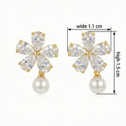 Crystal Flower and Pearl Dangle Earrings – pearl earrings, side detail