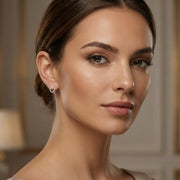 Oval Halo Drop Stud Earrings – sterling silver earrings, front view