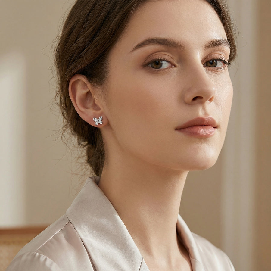 Mother-of-Pearl Butterfly Studs – mother-of-pearl earrings, side detail