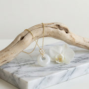 White Gemstone Circle Flower Necklace – sterling silver necklace, close-up