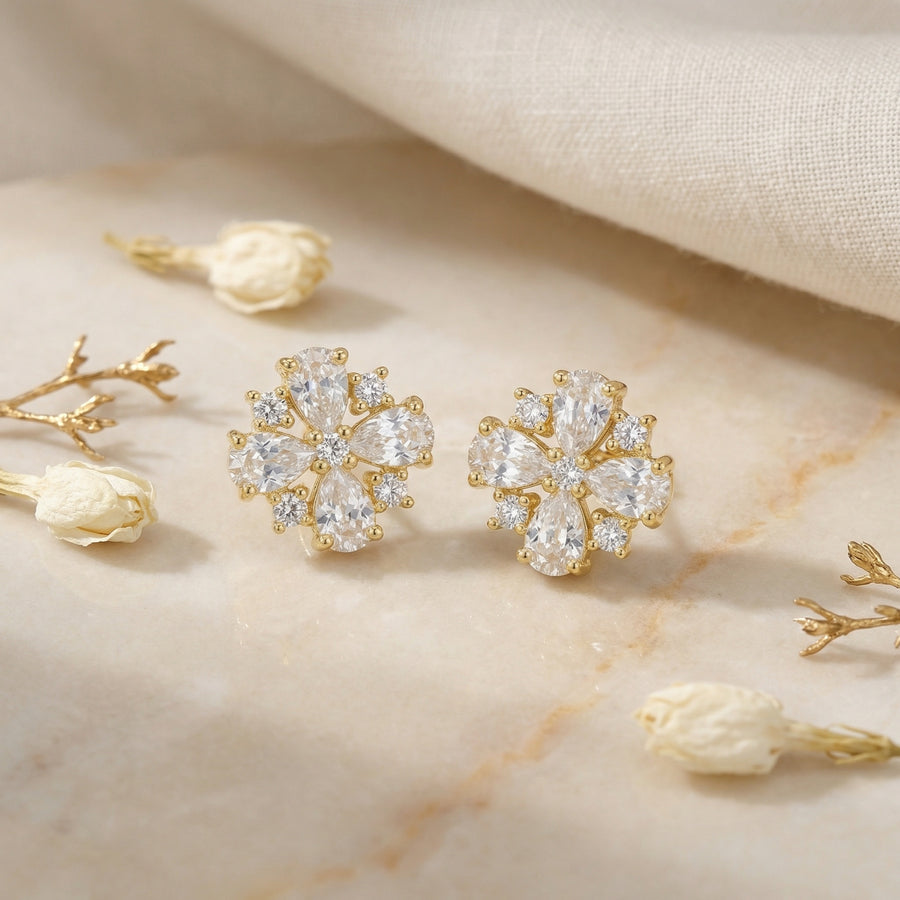Vintage Floral Motif Stud Earrings – sterling silver earrings, front view