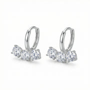 Three-Stone Silver Huggie Hoops – sterling silver earrings