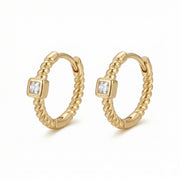Rope-Style Huggie Hoops – sterling silver earrings, close-up