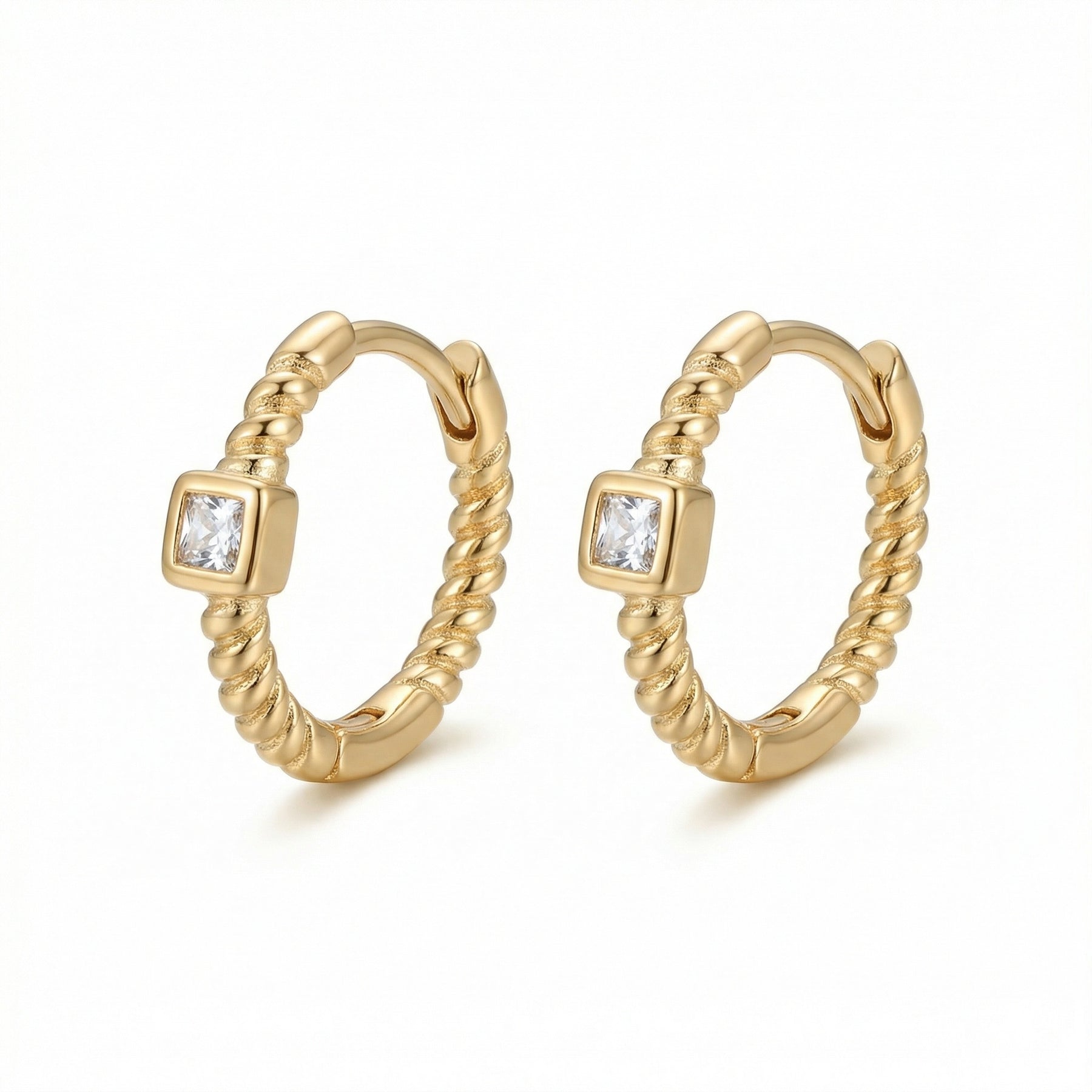 Rope-Style Huggie Hoops – sterling silver earrings, close-up