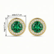 Round Green stone Halo Stud Earrings – green stone earrings, front view