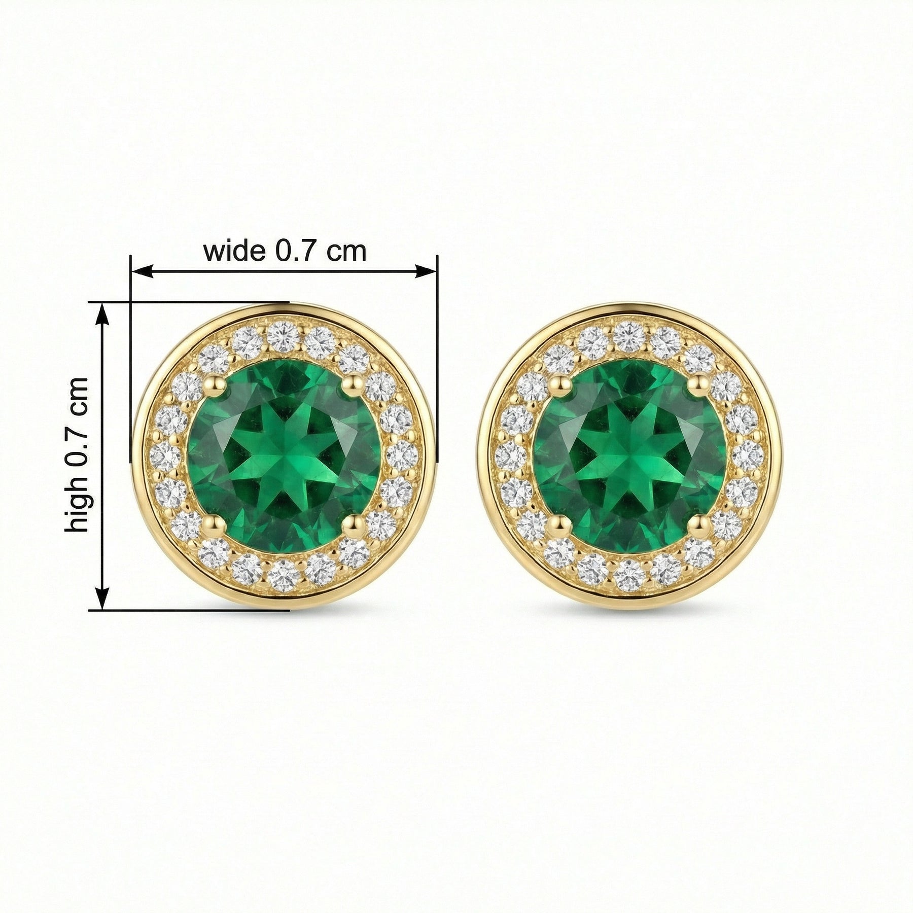 Round Green stone Halo Stud Earrings – green stone earrings, front view