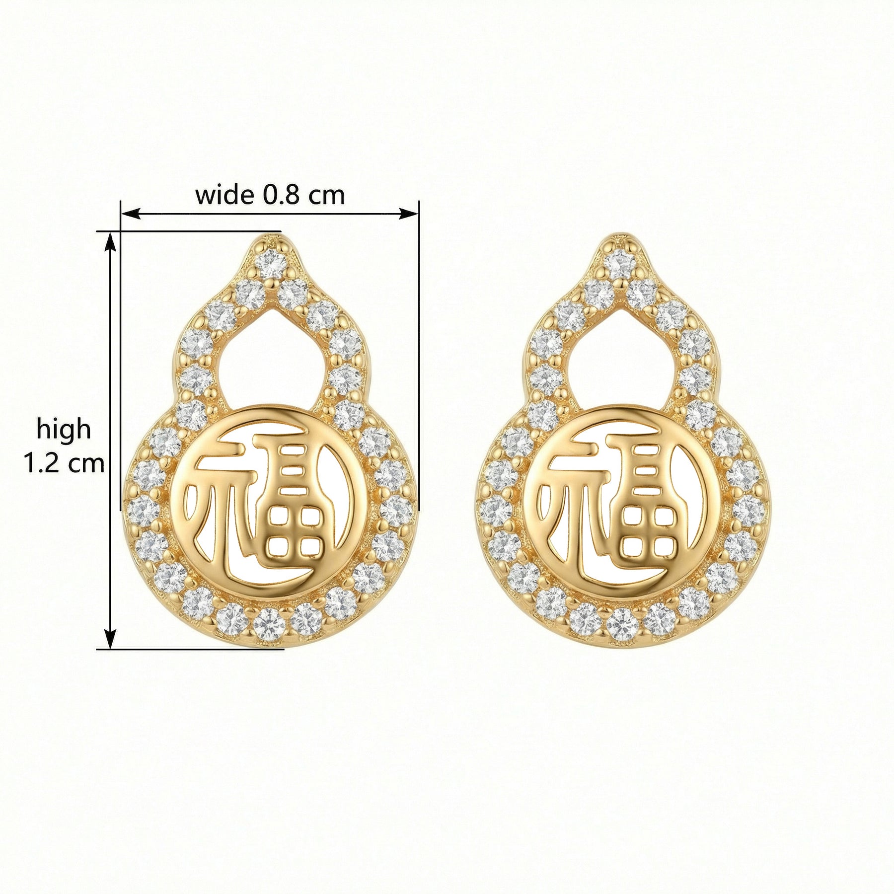Gourd Symbol Pavé Stud Earrings – sterling silver earrings, front view