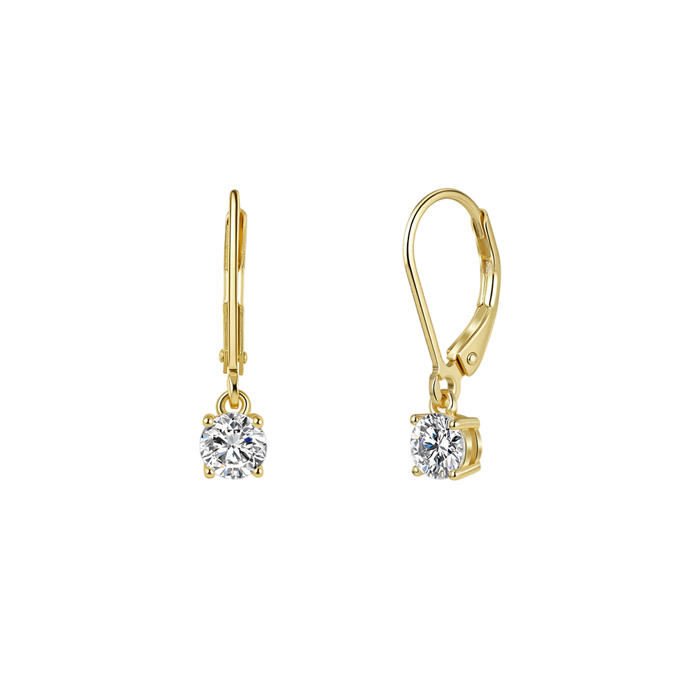 gold-tone CZ Drop Earrings, Lever-Back – zircon earrings, close-up
