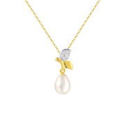 Floral Pearl Drop Necklace – pearl necklace, front view