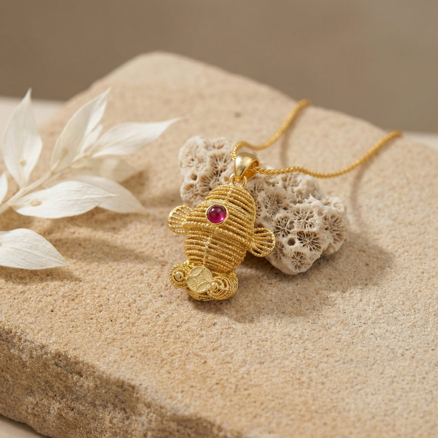 Filigree Fish Pendant with Ruby Accent – ruby necklace