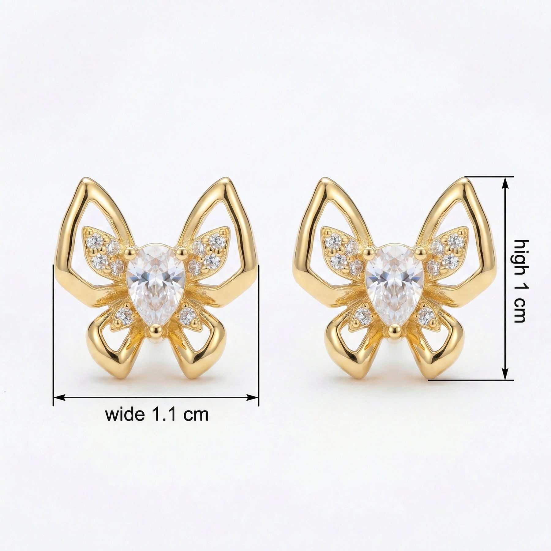 Butterfly Studs with Pear-Cut Centers – sterling silver earrings