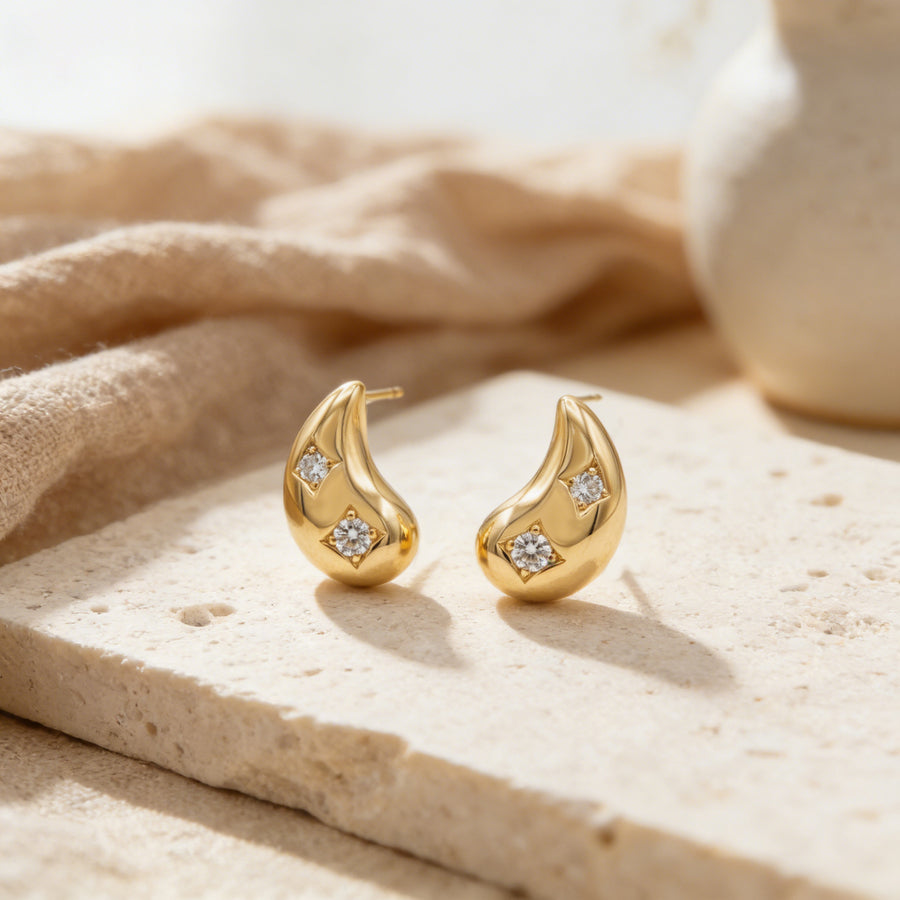 Teardrop Star-Set Stud Earrings – sterling silver earrings, side detail