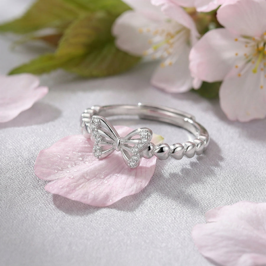 Butterfly Ring with Heart-Link Band – sterling silver ring