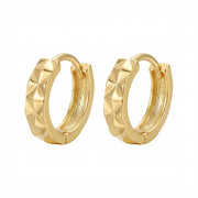Faceted Pyramid Huggie Hoop Earrings – sterling silver earrings, side detail
