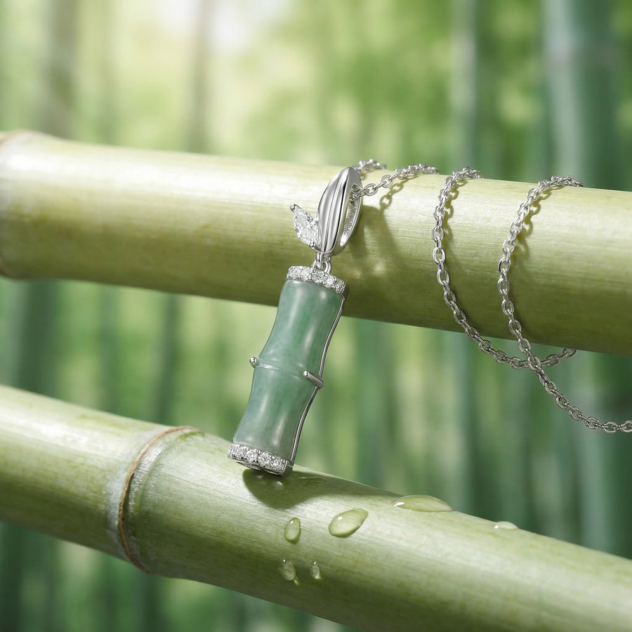 Bamboo Leaf Jade Pendant Necklace – jade necklace, close-up