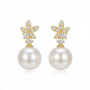 Floral Pearl Drop Earrings – pearl earrings, front view