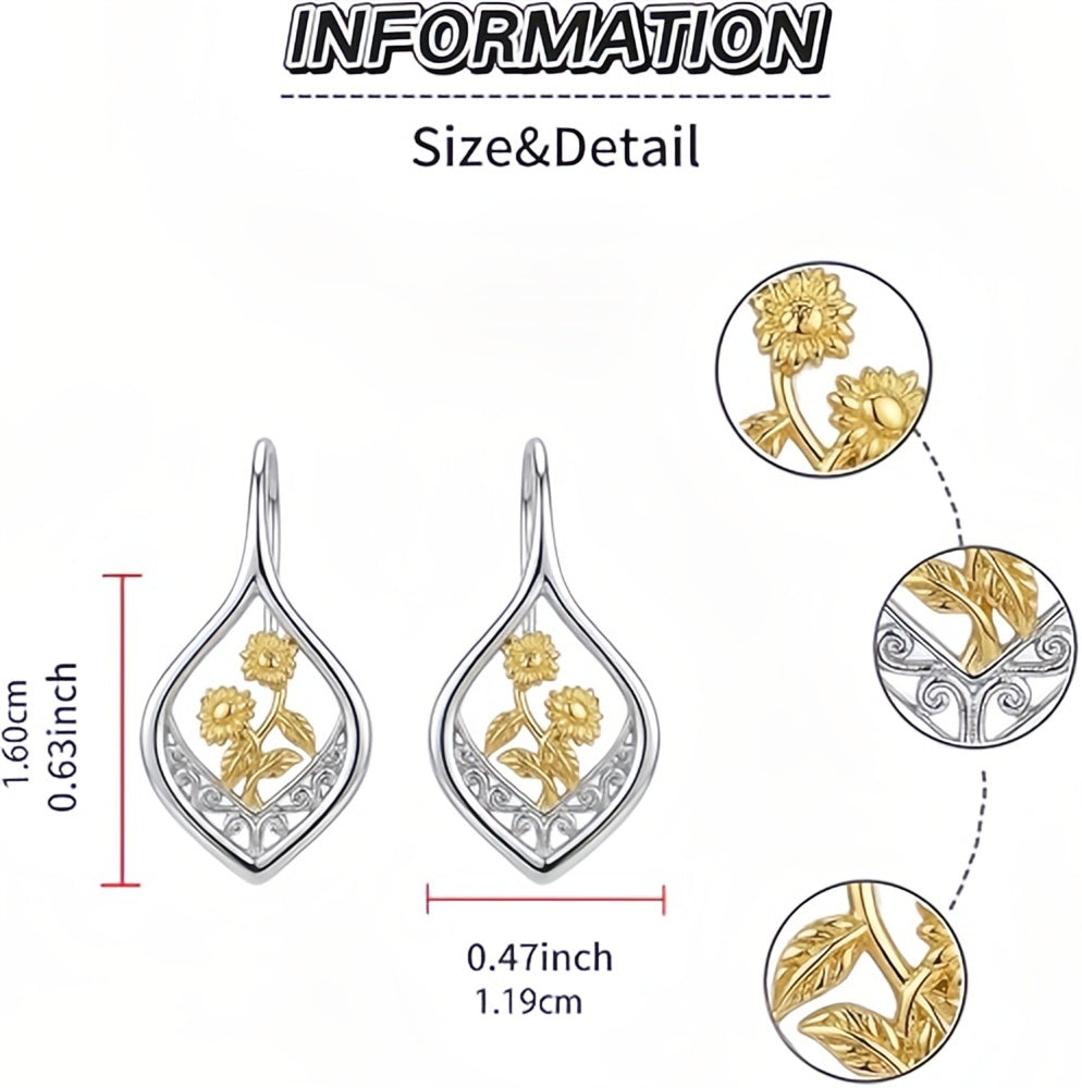 Sunflower Filigree Dangle Earrings – gold-plated earrings, close-up