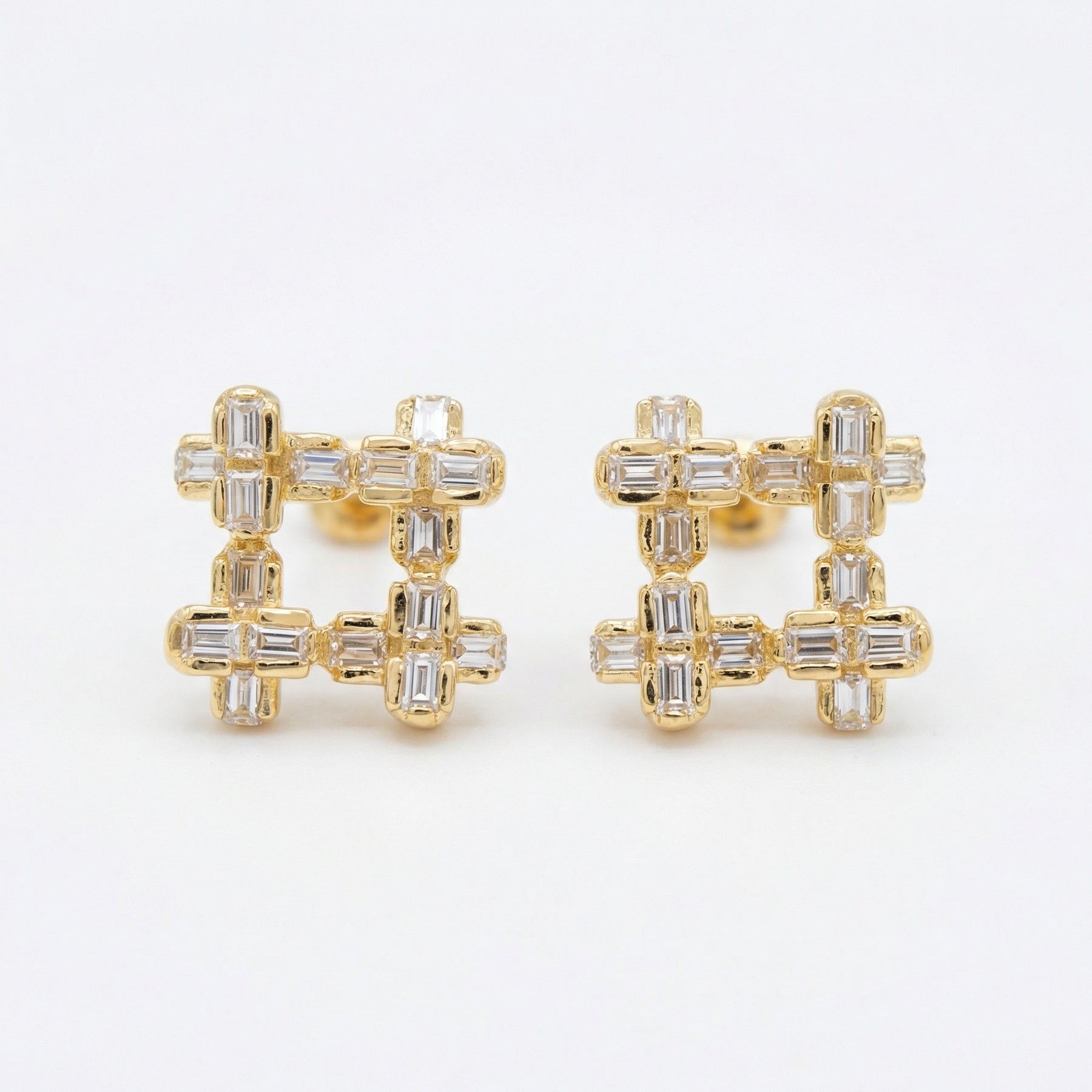 Hashtag Design Baguette Stud Earrings – sterling silver earrings, side detail