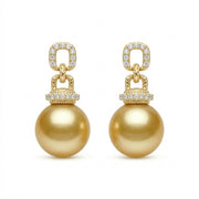 South Sea Pearl Drops, Textured Links – pearl earrings, front view