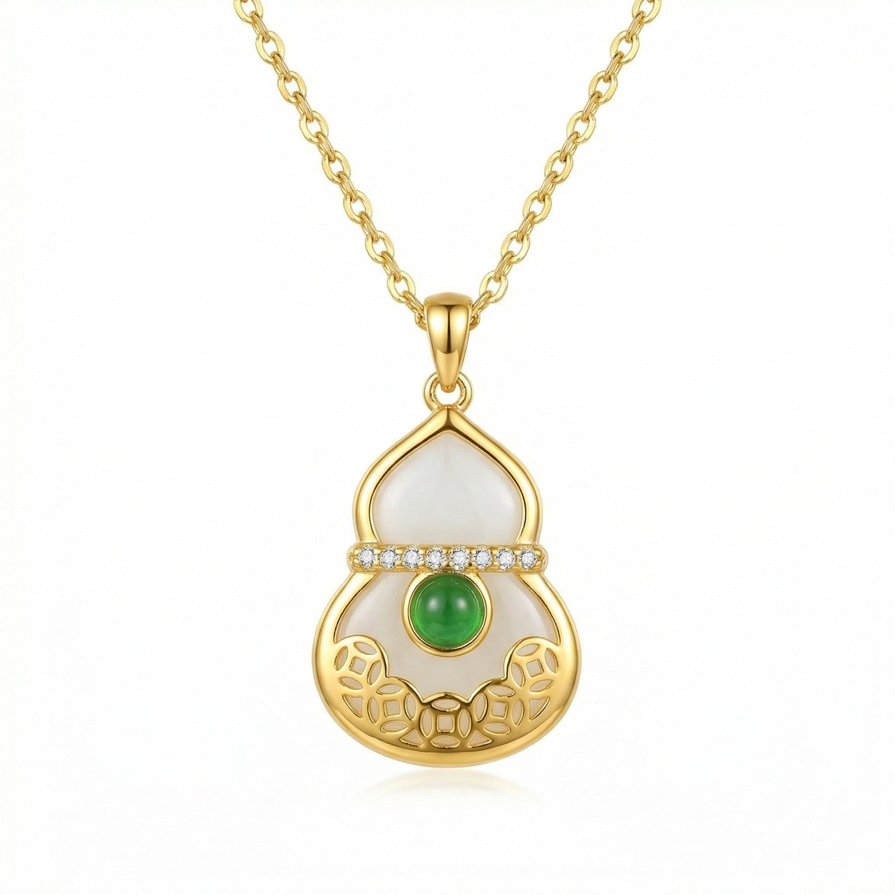 White and Green Gourd Necklace – sterling silver necklace