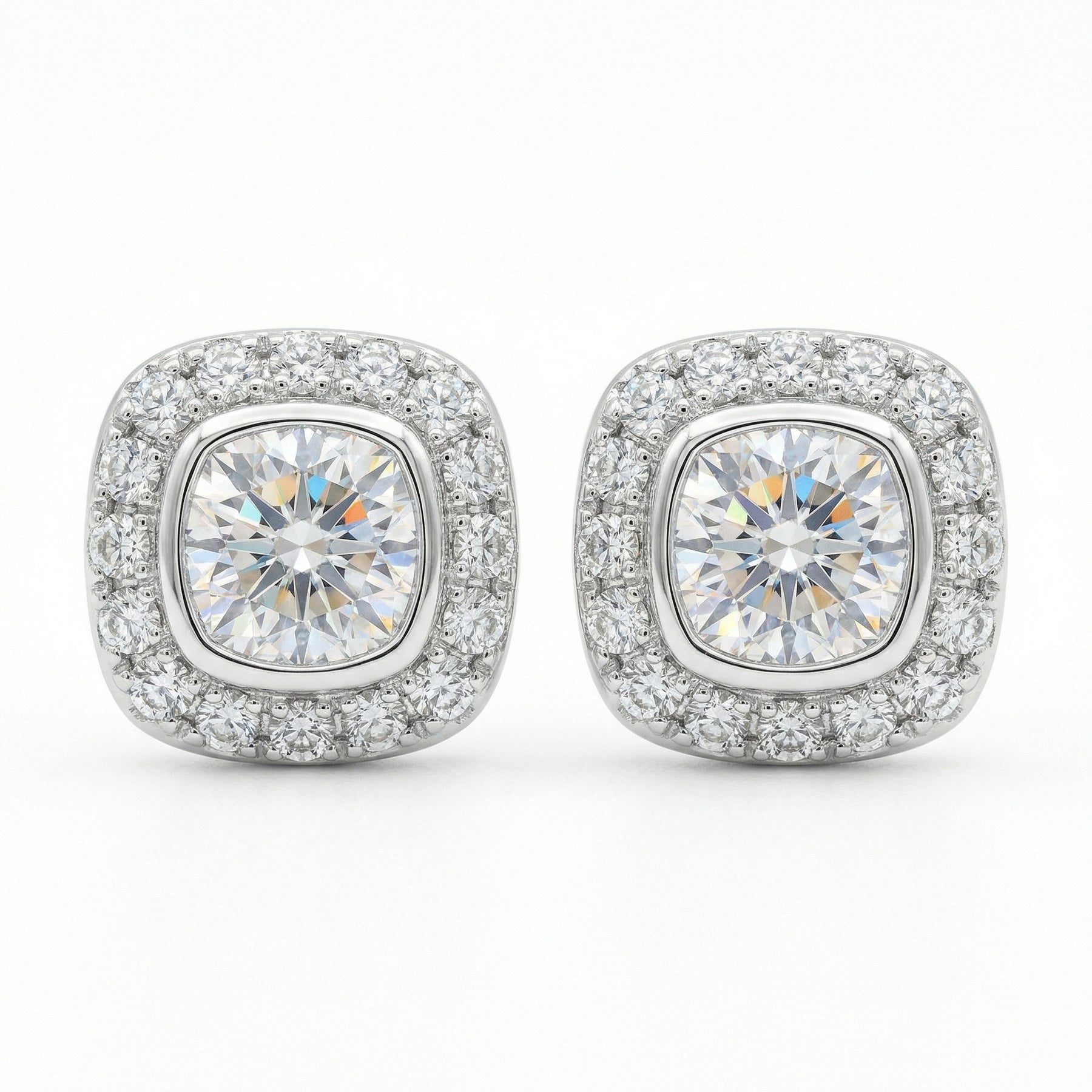 Cushion Halo Studs, White Finish – sterling silver earrings